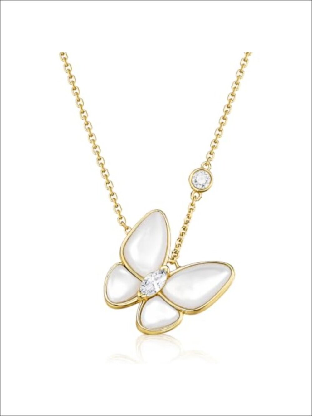 14K Rose Gold Plated Silver Dainty Butterfly Pendant Necklace w/ Mother of
